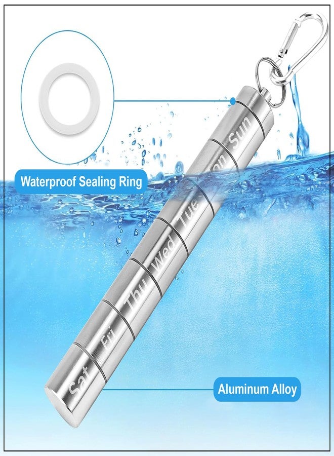 GLUN® Aluminium Weekly Pill Rod, Keychain 7 Compartments Pill Case, Waterproof Weekly Medicine Organizer with Keychain & Carabiner for Outdoor, Travel, & Camping - Image 2
